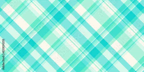 Merry seamless texture vector, asymmetric pattern fabric textile. Geometry check tartan plaid background in teal and sea shell colors.
