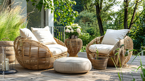 Beautiful rattan garden furniture soft pillows and hou