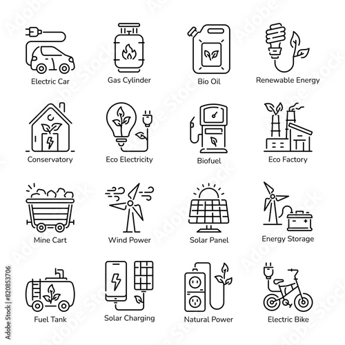 Collection of Renewable Energy Linear Icons