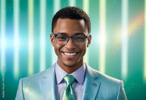 Casual businessman with glasses smiles confidently for a close-up portrait concept