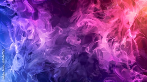 The background is a colorful abstract modern with transparent smoke