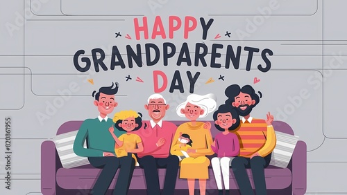 Heartwarming Grandparents' Day Illustration with Family Hug