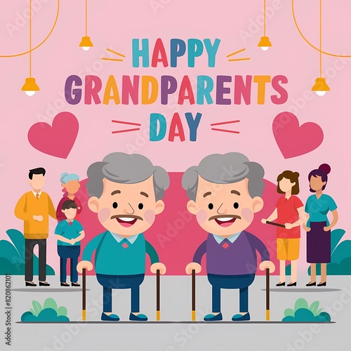 Heartwarming Grandparents' Day Illustration with Family Hug