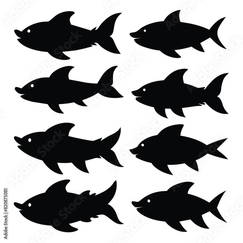 Set of Armored Catfish black Silhouette Vector on a white background