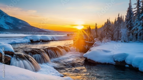 a river in winter that starts to thaw