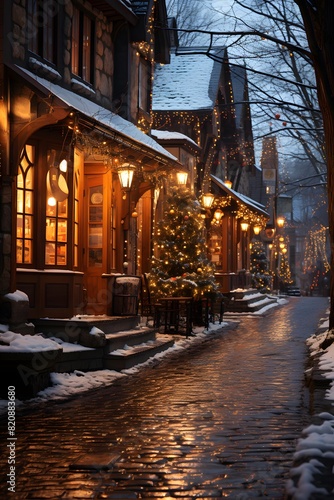 Christmas street in the old town of Gdansk, Poland.