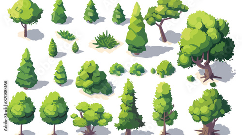 Isometric trees set. Vector objects for landscape con