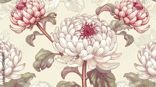 Japanese chrysanthemum hand drawn seamless pattern wi