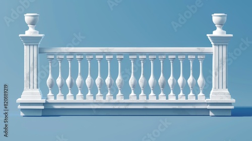 Balustrade in classic greek or roman style with columns, beams and handrails. Modern realistic set of 3D fences for balconies, terraces, stairs.