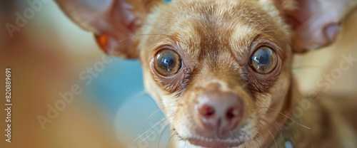 In A Whimsical Close-Up, The Bug-Eyed Muzzle Of A Funny Russian Toy Terrier Peers Mischievously Through, Standard Picture Mode