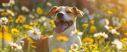 In The Vibrant Tapestry Of Summer, A Cheerful Jack Russell Terrier Basks In The Golden Glow Of Sunshine Amidst A Bed Of Blooming Flowers, Standard Picture Mode
