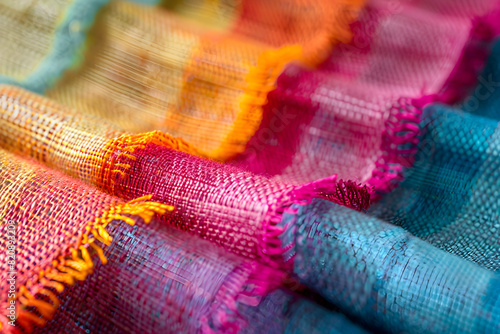 High-Resolution Close-Up Displaying Vivid Textures and Colors of Yarn Dyed Fabric