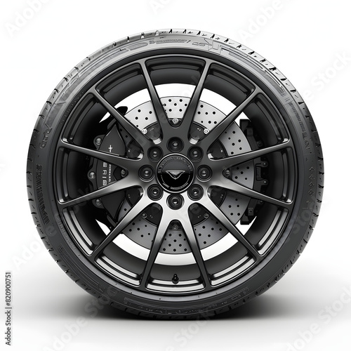 Alloy wheel with calipers and racing brakes of the sport car isolated on white background, minimalism, png 