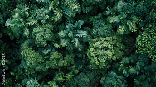 A panoramic view of a dense rainforest canopy from above.