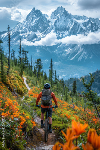 Biker conquers mountain trails, embracing nature's challenges amidst stunning landscapes