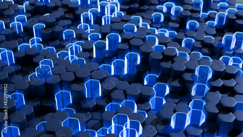 3D background. Dynamic background with hexagons separated by height. In a modern 3D style.