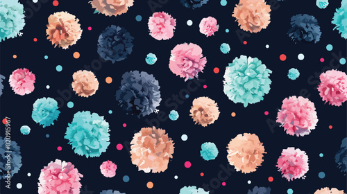 Modern seamless pattern with colorful pom poms