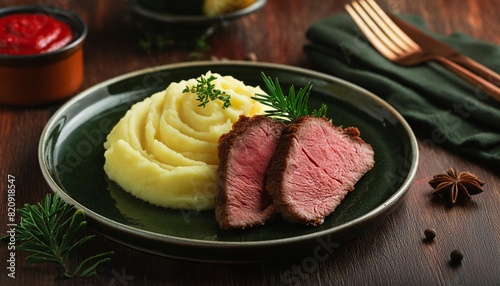 corned beef is served with mashed potatoes