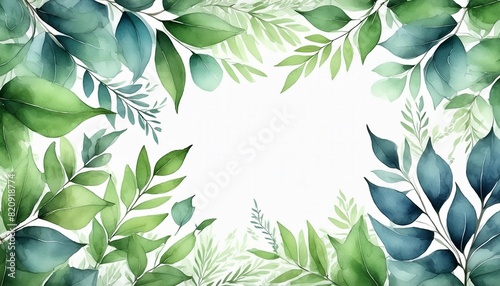 watercolor leafy frame border empty page white background