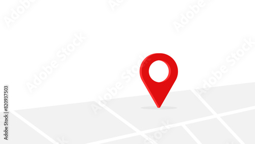Map and geolocation themed background. A red location pin icon placed on a simplified grey map.