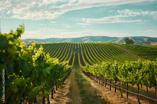 Expansive vineyards filled with ripe grapes, showcasing the beauty and abundance of large plantations.