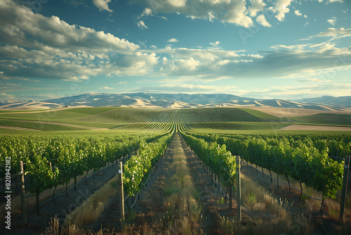 Expansive vineyards filled with ripe grapes, showcasing the beauty and abundance of large plantations.