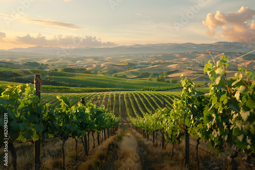 Expansive vineyards filled with ripe grapes, showcasing the beauty and abundance of large plantations.