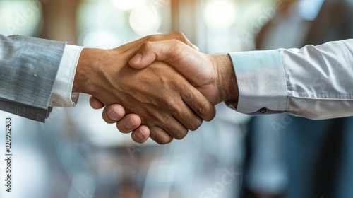 Two individuals shake hands firmly, indicating a successful business agreement or partnership