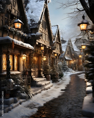 Winter in the old town of Gdansk, Poland - 3D render