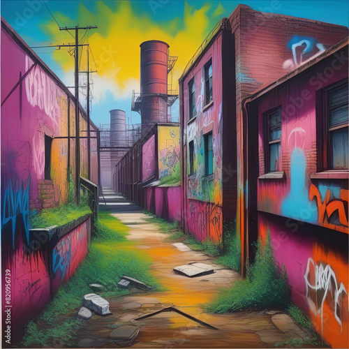 Urbaner Raum mit Industrie und Graffiti