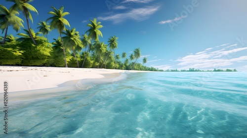 Tropical beach panorama with palm trees and turquoise sea