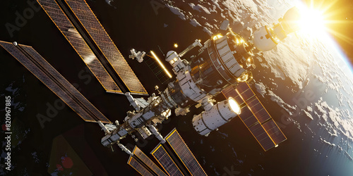 An orbital station glints in the sunlight, its solar panels collecting energy to sustain life for astronauts far from home