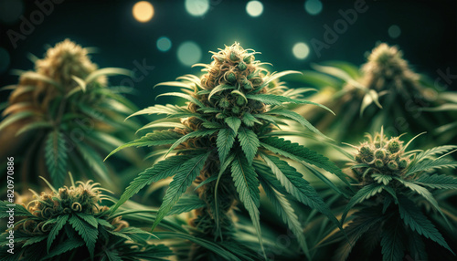 Cannabis texture. Marijuana plants. Background of green cannabis plants