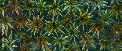 Cannabis texture. Background from hemp leaves. Green marijuana leaves. Plant banner