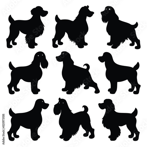Set of American Cocker Spaniel Silhouette Vector on a white background