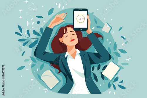 Exhausted Businesswoman Turning Off Smartphone for Digital Detox and Relaxation