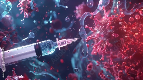 A dynamic 3D animation showcasing a syringe delivering a powerful virus vaccine highlights the link between cardiovascular health and immune response