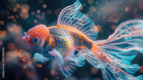 Majestic Goldfish Swimming in Enchanted Underwater World