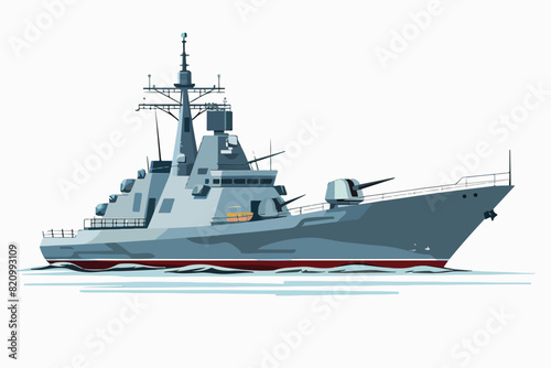 Illustration of a warship on a white background. Warfare. Navy.