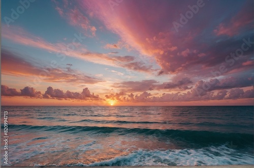 Beautiful sunset full of pink tones over the Atlantic Ocean near Stuart Florida