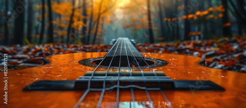 Close up of guitar with strings. Music concept