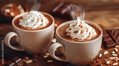 hot chocolate with whipped cream and a sprinkle of cocoa