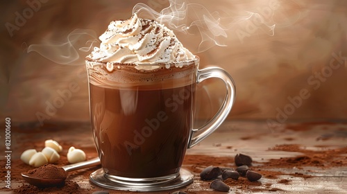 hot chocolate with whipped cream and a sprinkle of cocoa