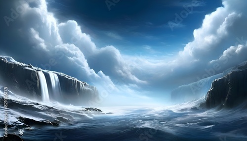 Landschaft Abstraktion Meer und Wasserfall. Hintergrund für das Design 3.
