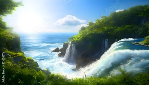 Landschaft Wasserfall. Hintergrund für das Design 3.