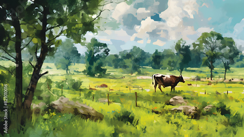 Grazing Pastures Watercolor