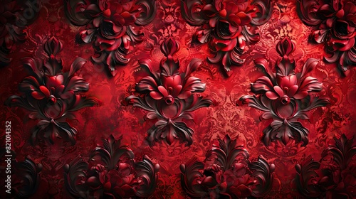 red wallpaper with damask pattern.illustration