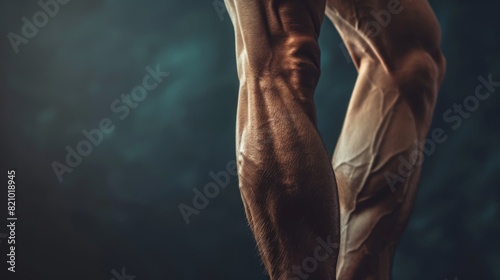 Close-up of a flexed calf muscle showing definition and veins.