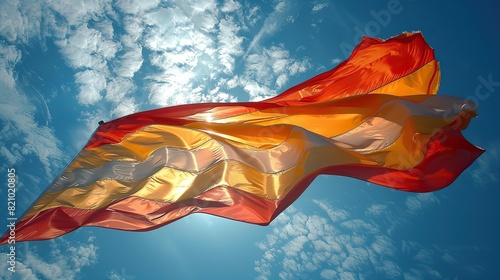 flag of spain blowing in the wind full page spanish flying flag.stock photo