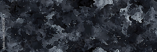 Seamless rough textured military, hunting or paintball camouflage pattern in a dark black and grey night palette AI